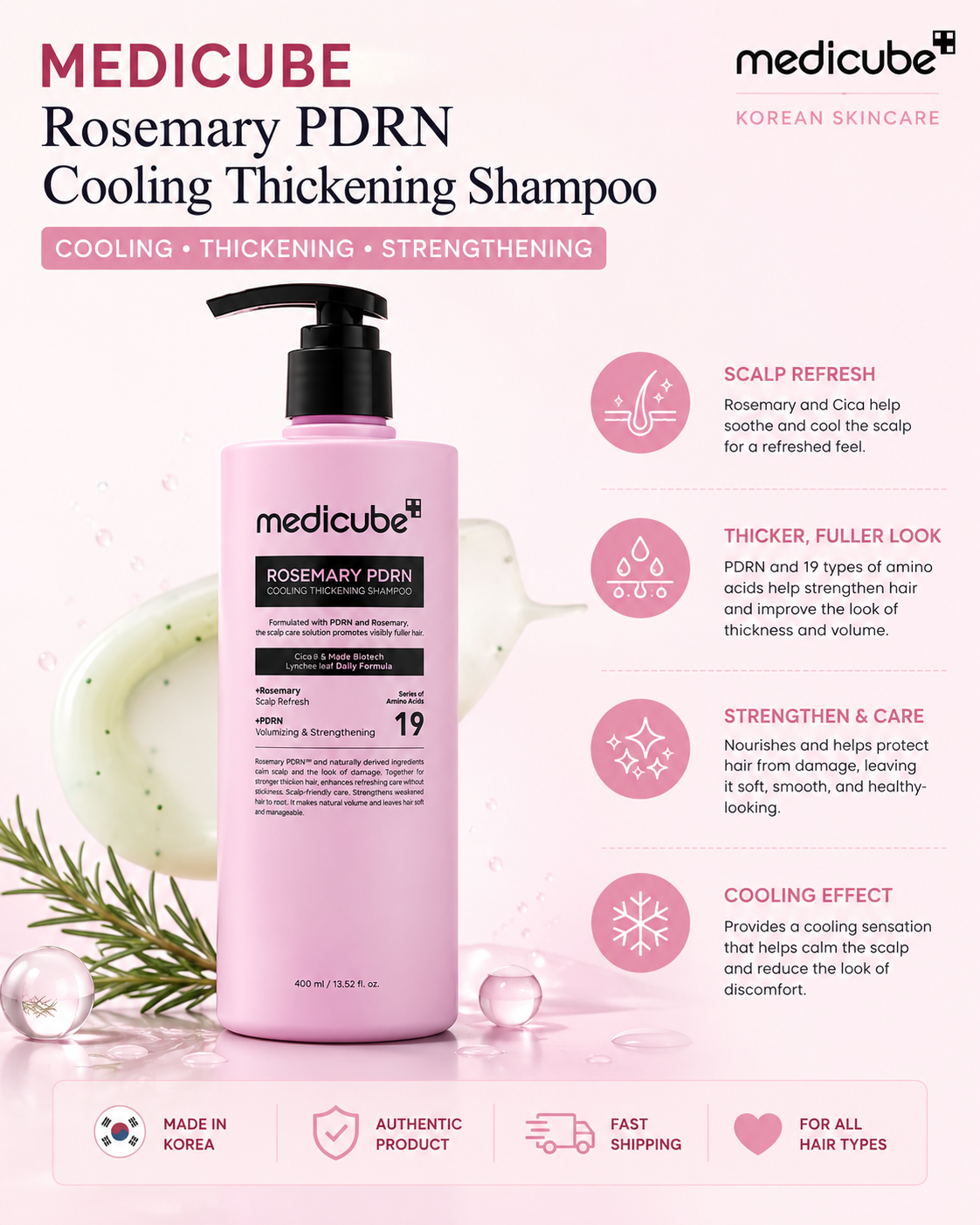 Medicube Rosemary PDRN Cooling Thickening Shampoo – Scalp Care and Hair Strengthening