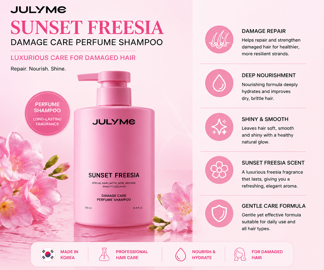 JULYME Sunset Freesia Damage Care Perfume Shampoo – Nourishing Korean Hair Care