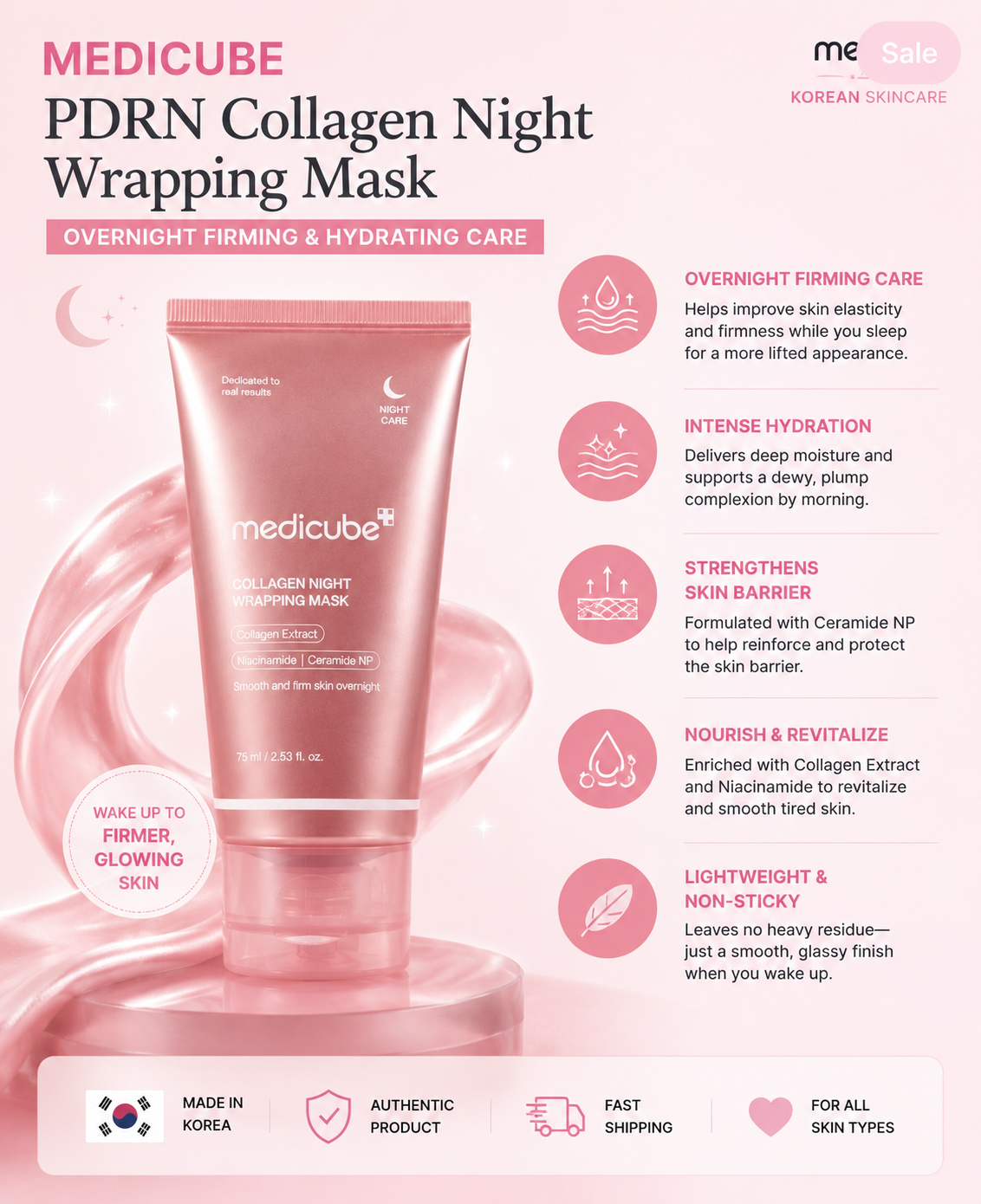 Medicube PDRN Collagen Night Wrapping Mask – Overnight Firming and Hydrating Treatment