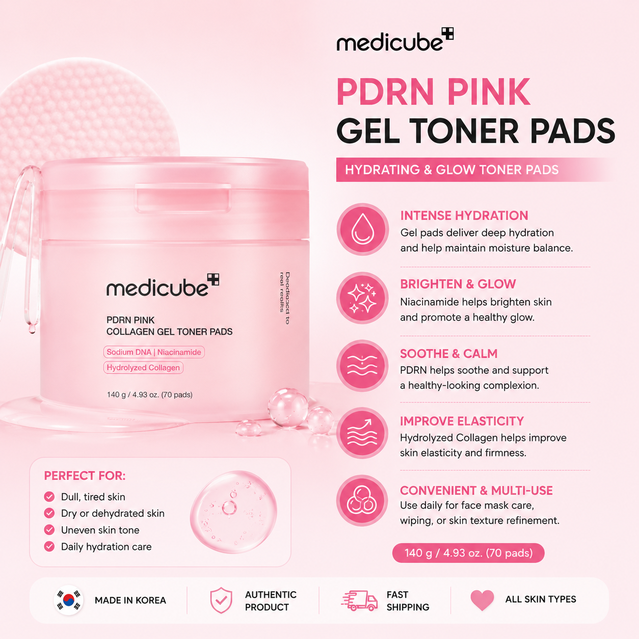 Medicube PDRN Pink Gel Toner Pads